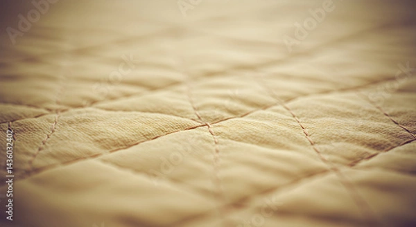 Fototapeta Golden Hued Quilted Fabric With Abstract Diamond Pattern And Textile Texture