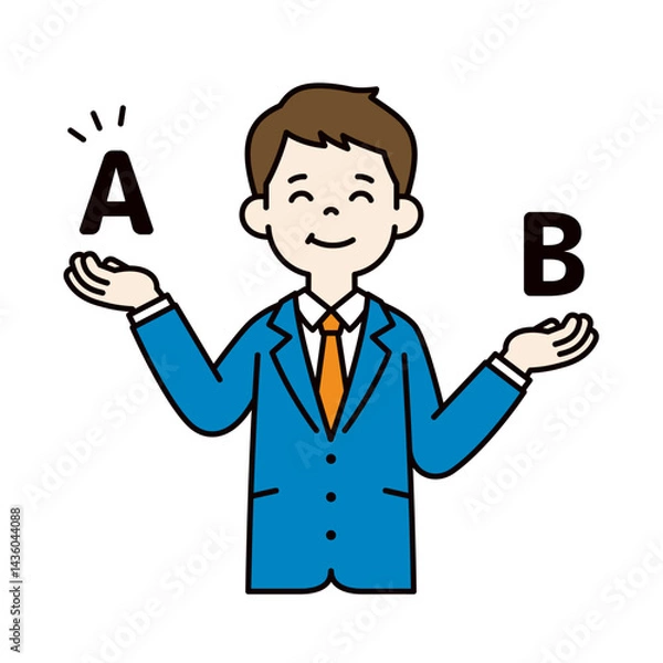Obraz 比較して決定した、スーツを着た若い男性のベクターイラスト素材＿線幅の編集可能＿カラー