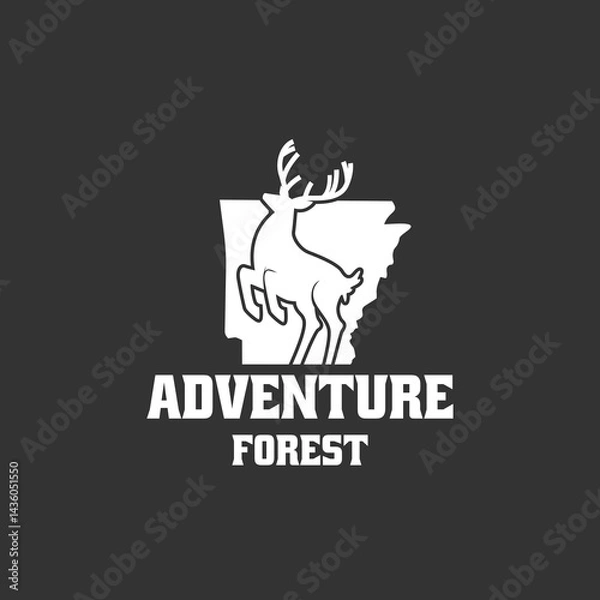 Fototapeta adventure forest logo. kijang logo with plantation and forest. adventure forest emblem. vintage adventure forest logo.