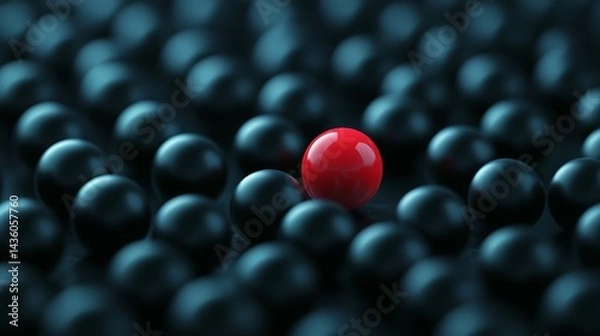 Fototapeta Closeup of Red Sphere Amidst Dark Blue Spheres with Selective Focus Surface
