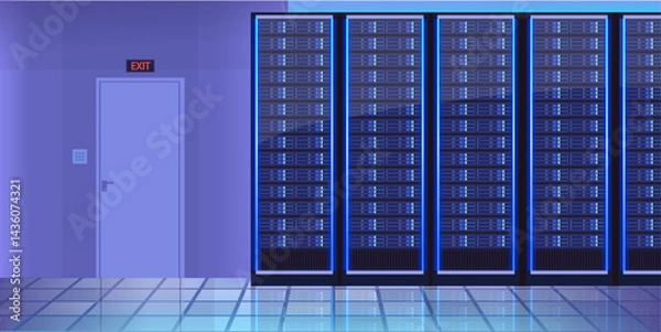 Fototapeta Datacenter server room cloud storage technology and big data processing Protecting data security concept, digital information. 