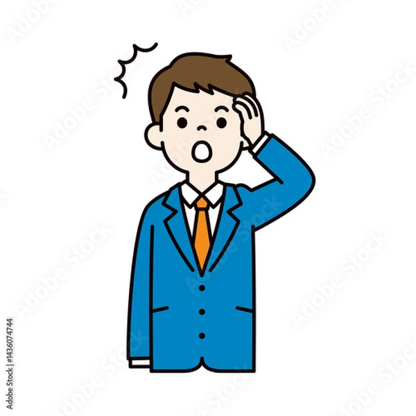 Fototapeta うっかりしていた、スーツを着た若い男性のベクターイラスト素材＿線幅の編集可能＿カラー