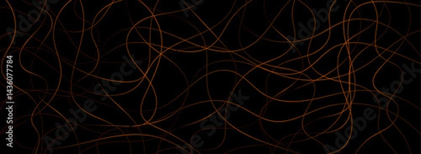 Fototapeta Elegant abstract pattern of chaotic golden line strokes over a dark backdrop. A vibrant and decorative design featuring tangled, flowing curves and geometric randomness—perfect for luxurious digital a