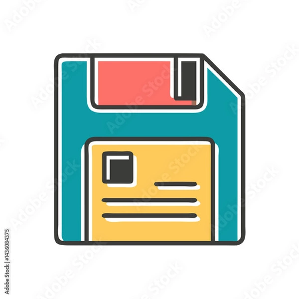 Fototapeta Vintage floppy disk icon in a colorful design representing retro technology and data storage methods