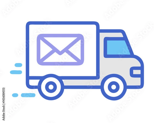 Fototapeta Delivery truck transporting mail swiftly through a cityscape during daylight hours