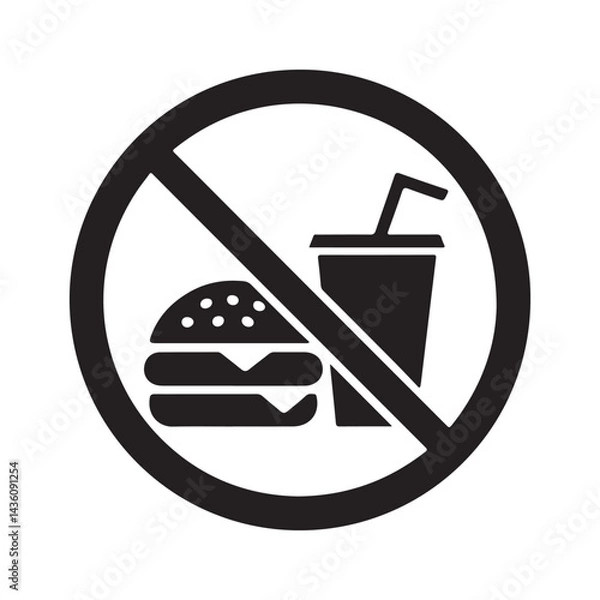 Fototapeta Forbidden fast food icon with no food sign symbol in red