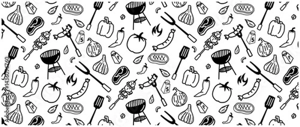 Fototapeta bbq barbecue barbeque steak grill seamless pattern background