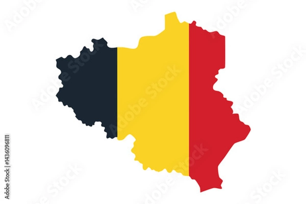 Fototapeta Map of Belgium with Belgian flag colors displayed prominently on white background