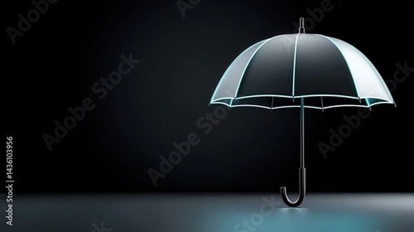 Fototapeta Stylish Umbrella with Neon Glow on Minimalistic Dark Background