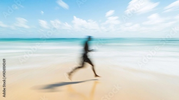 Obraz Runner on tropical beach, ocean background, active lifestyle, summer vacation