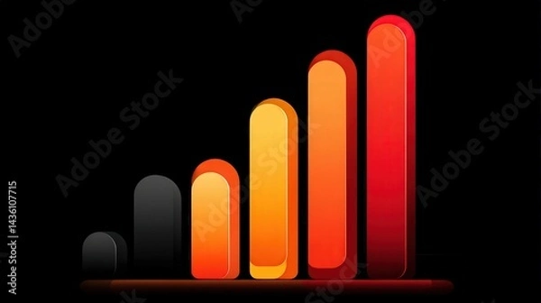 Fototapeta Vibrant Colorful Bar Graph Displaying Growth Progress on Black Background