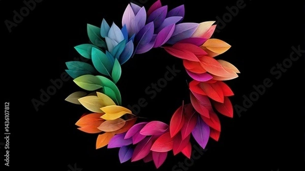 Fototapeta Vibrant Colorful Leaves in Circular Arrangement on Black Background