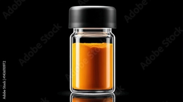Fototapeta Vibrant Yellow Spice in Glass Container on Dark Background