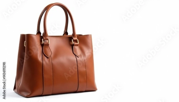 Obraz Brown leather tote bag, isolated on white background, leather bag, texture, clean