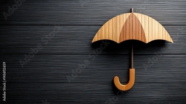 Fototapeta Wooden Umbrella Design Against Textured Dark Background Surface