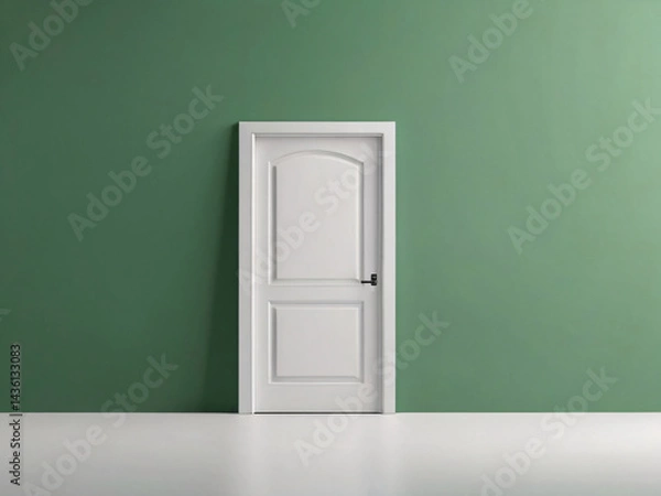 Fototapeta White door mock up isolated on green background, copy space