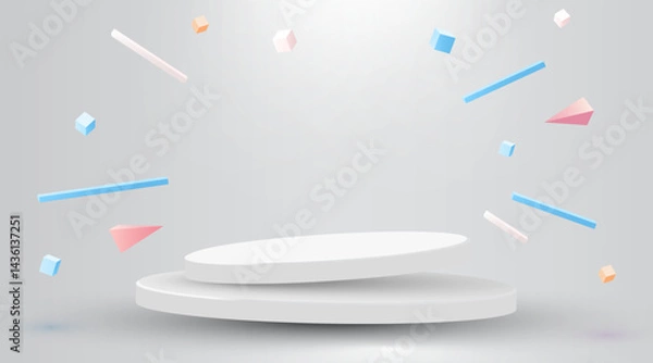 Obraz Abstract scene background. Cylinder podium on white background. Product presentation, mock up, show product, Podium, stage pedestal or platform.