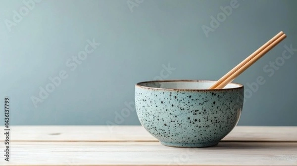 Fototapeta Elegant Speckled Bowl with Wooden Chopsticks on Minimalist Table