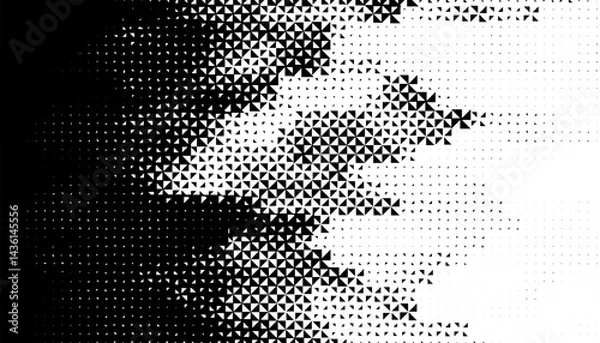 Fototapeta Black and white smooth transition of geometric pattern with halftone effect for sporty background and jersey design. Vector Format Illustration 