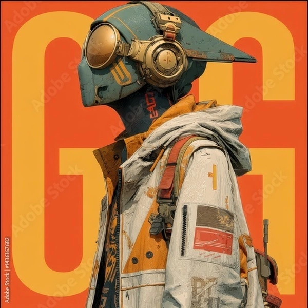 Fototapeta Futuristic Character in Urban Setting with Headphones and Jacket
