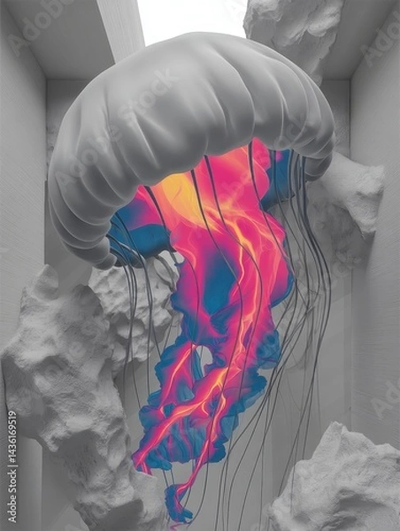 Fototapeta Colorful Abstract Jellyfish Displaying Fluid Motion in Artistic Setting
