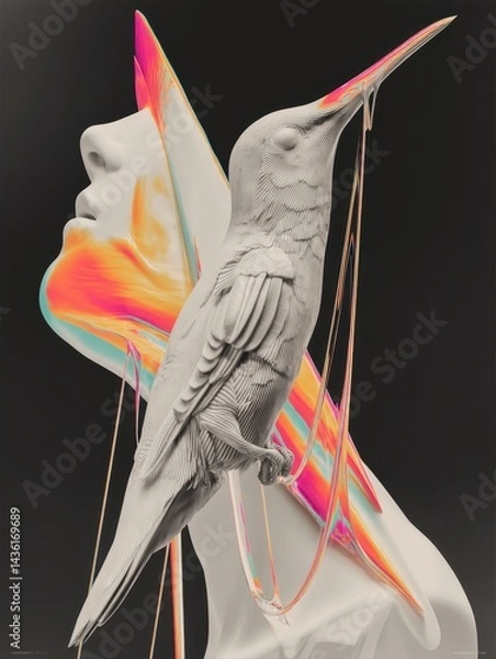Fototapeta Abstract Art of Bird and Human Face Merging in Vibrant Colors