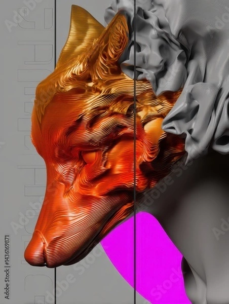 Fototapeta Abstract 3D Rendering of Animal Head with Colorful Texture Design