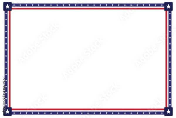 Fototapeta USA flag theme style rectangle border or frame for document, invitation, or decorative uses for 4th July and patriotic celebrations