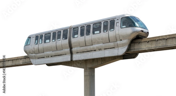 Fototapeta Isolated Silver Monorail Train on Elevated Track