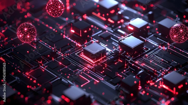 Obraz Dynamic cloud computing wallpaper visualizing decentralized systems in a futuristic environment