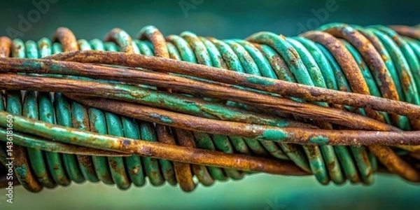 Fototapeta Intricate Coil of Rusted and Patinated Wire, Showing Layers of Time and Corrosion