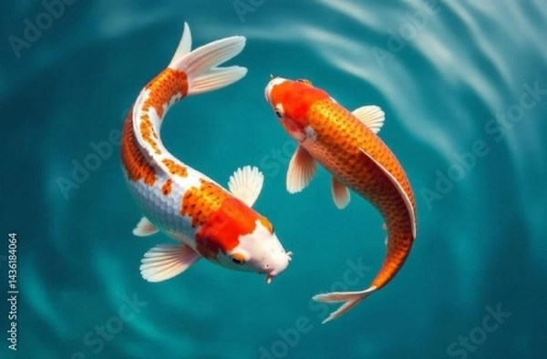 Obraz two chinese goldfish are circling in the water