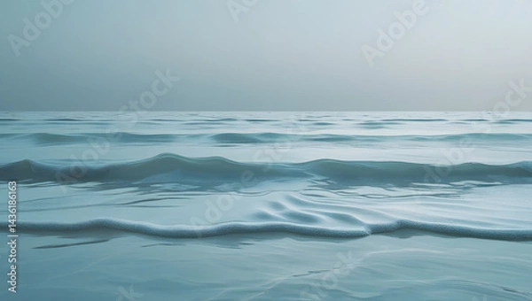 Fototapeta Blue sea waves crash on the sandy beach under a summer sky near the horizon, a beautiful seascape of nature's calm