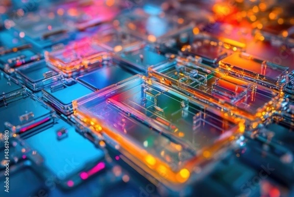 Obraz Abstract and detailed digital rendering of interconnected circuitry with vibrant colors, suggesting high technology and complex systems.
