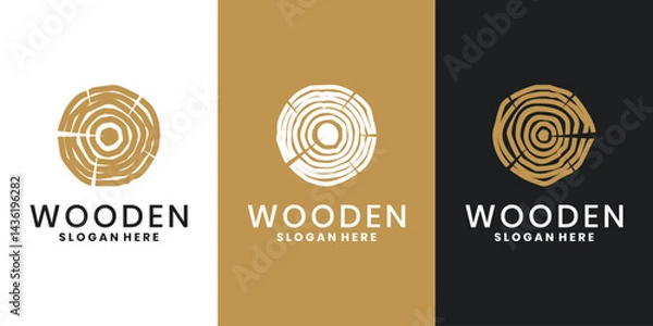 Obraz Rustic wood logo design set. Tree rings and wood grain textures
