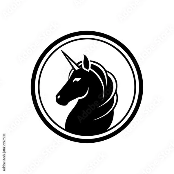 Fototapeta unicorn head silhouette in a circle badge