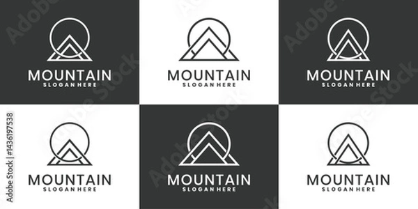 Obraz Minimalist mountain logo set with peaks and sun