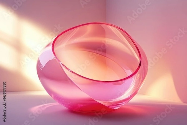 Fototapeta Translucent pink glass bowl with rounded shape, soft lighting, creating a modern and aesthetic visual appeal.