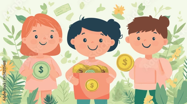 Obraz vector cartoon children with money