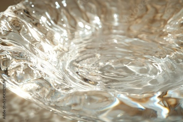 Fototapeta Close-up view of water swirling inside of a glass bowl, catching the light, creating interesting textures and refractions.