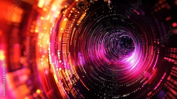 Fototapeta Abstract energy wave, glowing particles, dark background, cosmic scene, science concept Abstract Blue Orange Glowing Particles Background, Abstract energy wave, glowing particles, dark background,