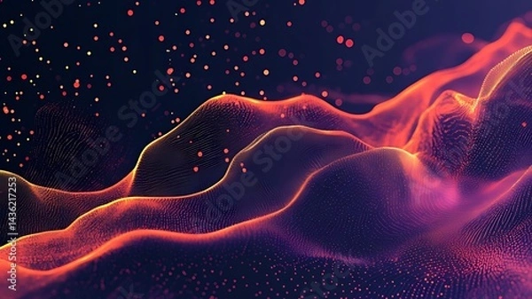 Fototapeta red and blue background, Glowing Particle Waves for Abstract Background, Futuristic Black Technology Design
