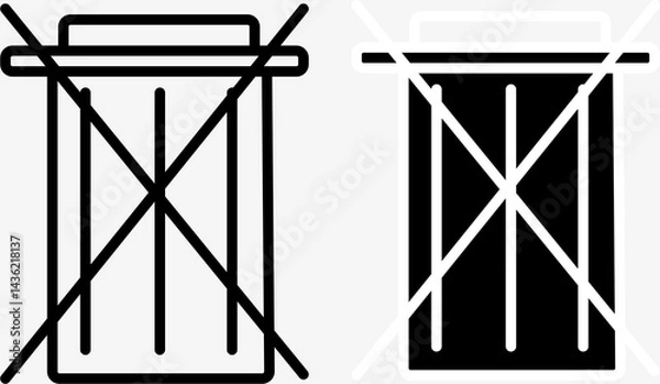 Fototapeta Trash can icons with an X through it set in black and white. Trash bin symbol. Trash symbol vector illustration.
