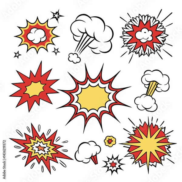 Fototapeta Comic Book Explosions: Red & Yellow Pop Art Effects (Vector Graphics).