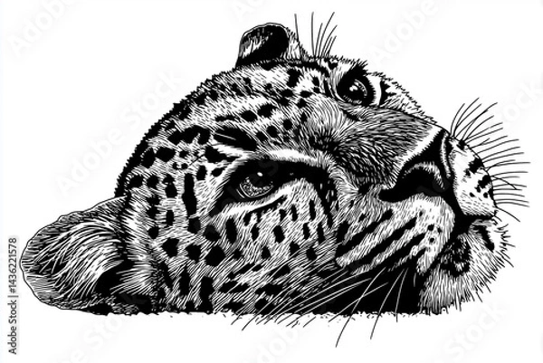 Fototapeta Majestic leopard resting peacefully on the ground in a tranquil environment, showcasing its stunning features and unique patterns