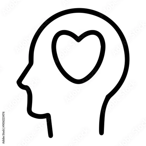 Fototapeta Profile outline of a head containing a heart. Symbolizing love, affection, and emotional intelligence. Minimalist black and white graphic