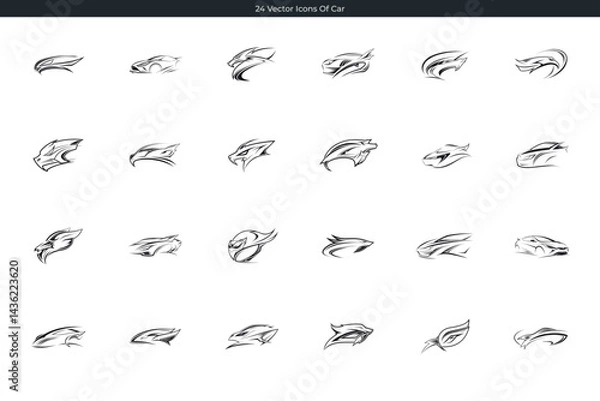 Fototapeta Set of automotive car icon doodle designs in minimalist line art style