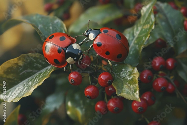 Obraz 2 ladybugs on a branch