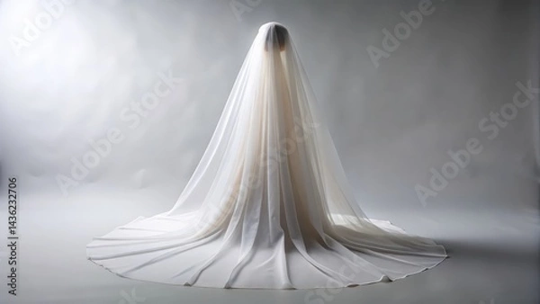 Obraz Long White Veil on White Background