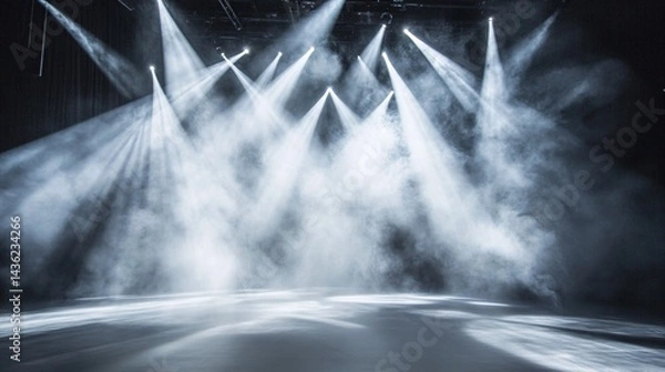 Obraz Stage lighting, smoky atmosphere, empty stage, concert venue, background for events